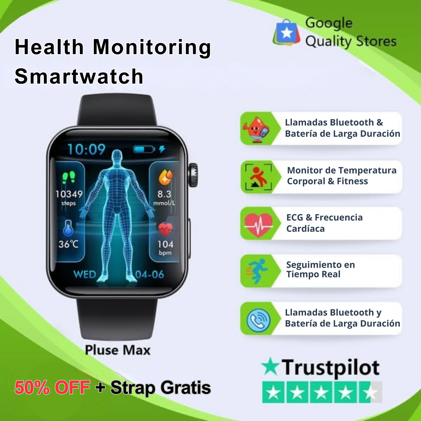 (Super Promozione) Orologio Intelligente con Misuratore di Glicemia, Frequenza Cardiaca, Funzioni Telefoniche e altro ancora