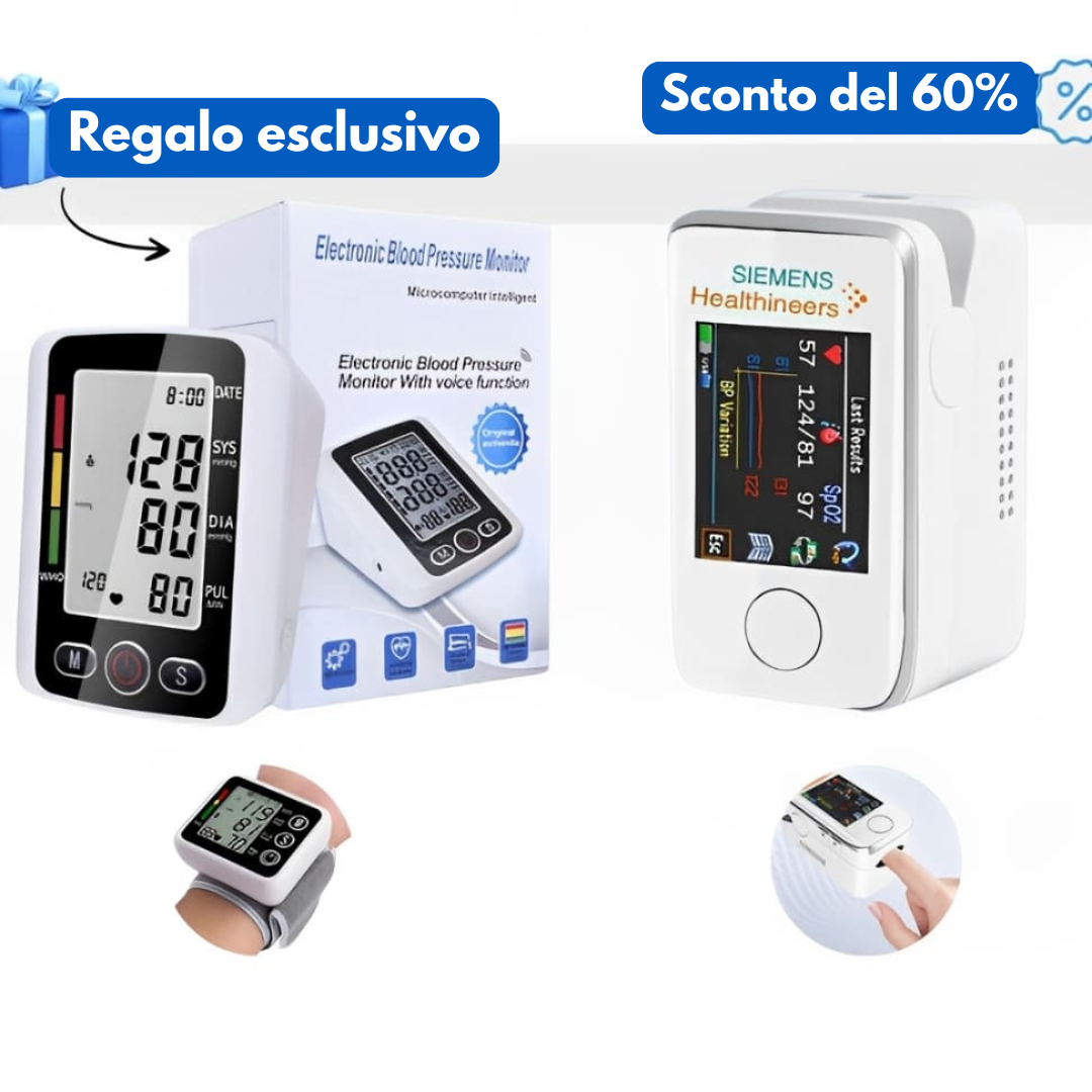 Misuratore multifunzione della glicemia + Sfigmomanometro elettronico – ACQUISTANE 1 E RICEVINE UN ALTRO GRATIS